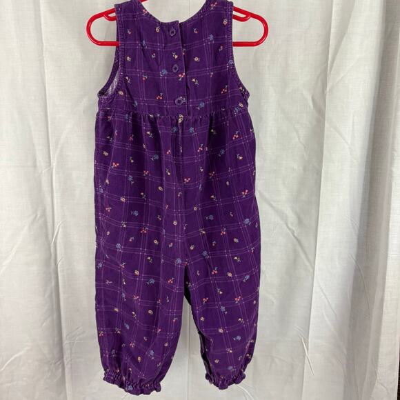 All Mine Vintage Purple Corduroy Floral Print Bubble Romper 24 Months - Picture 3 of 8